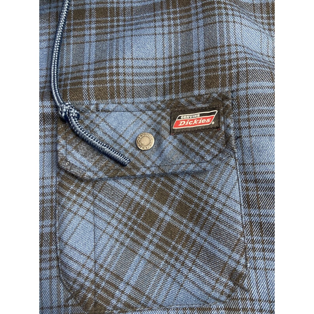 Dickies Jacket Shacket Men XL‎ Blue Plaid Flannel Hood Fleece Lined Barn Chore - Picture 6 of 11
